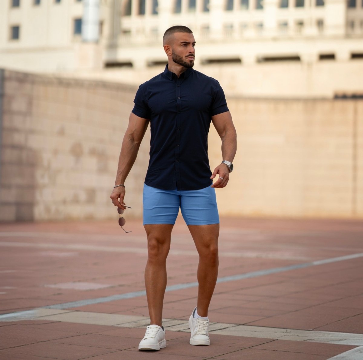 Mens Sky Blue 7" Chino Shorts Slim Fit