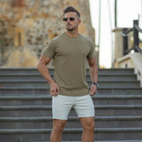 Mens Neutrals Summer Style Classy Old Money T-Shirt and chino shorts