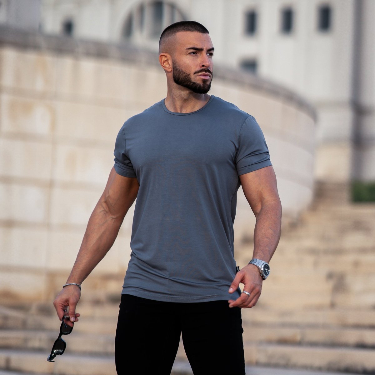 Mens Steel Grey Bamboo Muscle Fit Shirt