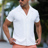 Havana Cuban Collar Stretch Knit Shirt - White