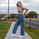 Womens Blue High Waist Relaxed Fit Stretch Jeans Australia