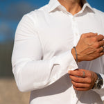 White Fitted Arm Dress Shirt