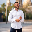 White Bamboo Stretch Muscle Fit Dress Shirt For Bodybuilders