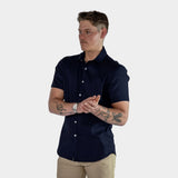 Navy Short Sleeve Button Up Linen Shirt