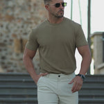 Neutrals Fitted Mens T-Shirt with Cream Chino Shorts | Kojo Fit