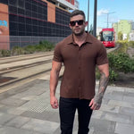 Men’s chocolate brown stretch muscle fit shirt Australian store Kojo Fit