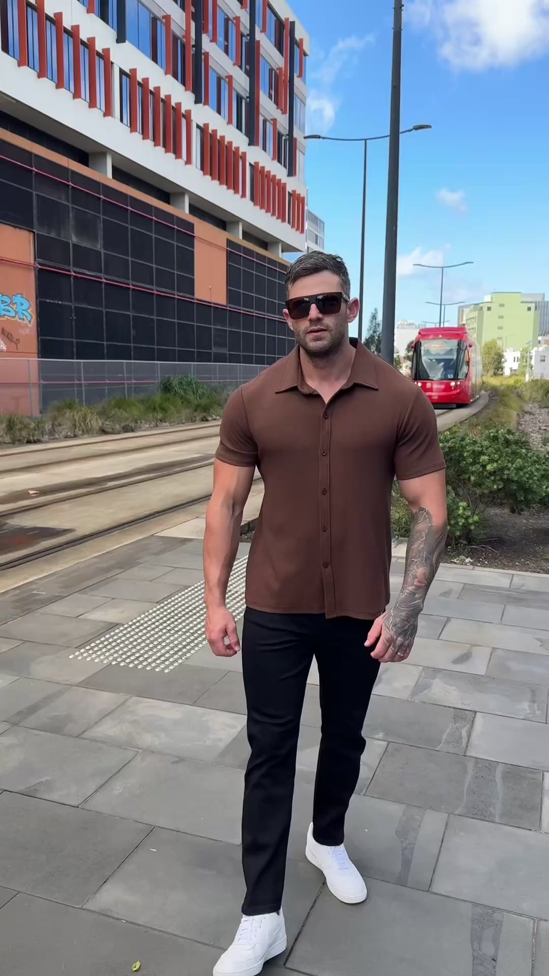 Men’s chocolate brown stretch muscle fit shirt Australian store Kojo Fit