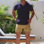 Men’s 5” chino shorts for muscular legs shorter leg length stylish casual 