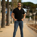 Best Fitting Athletic Mens Black Open Collar Polo Shirt 2025 summer