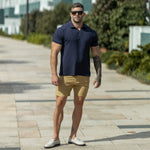 Navy polo breathable stretch for guys who sweat a lot muscle fit gym
