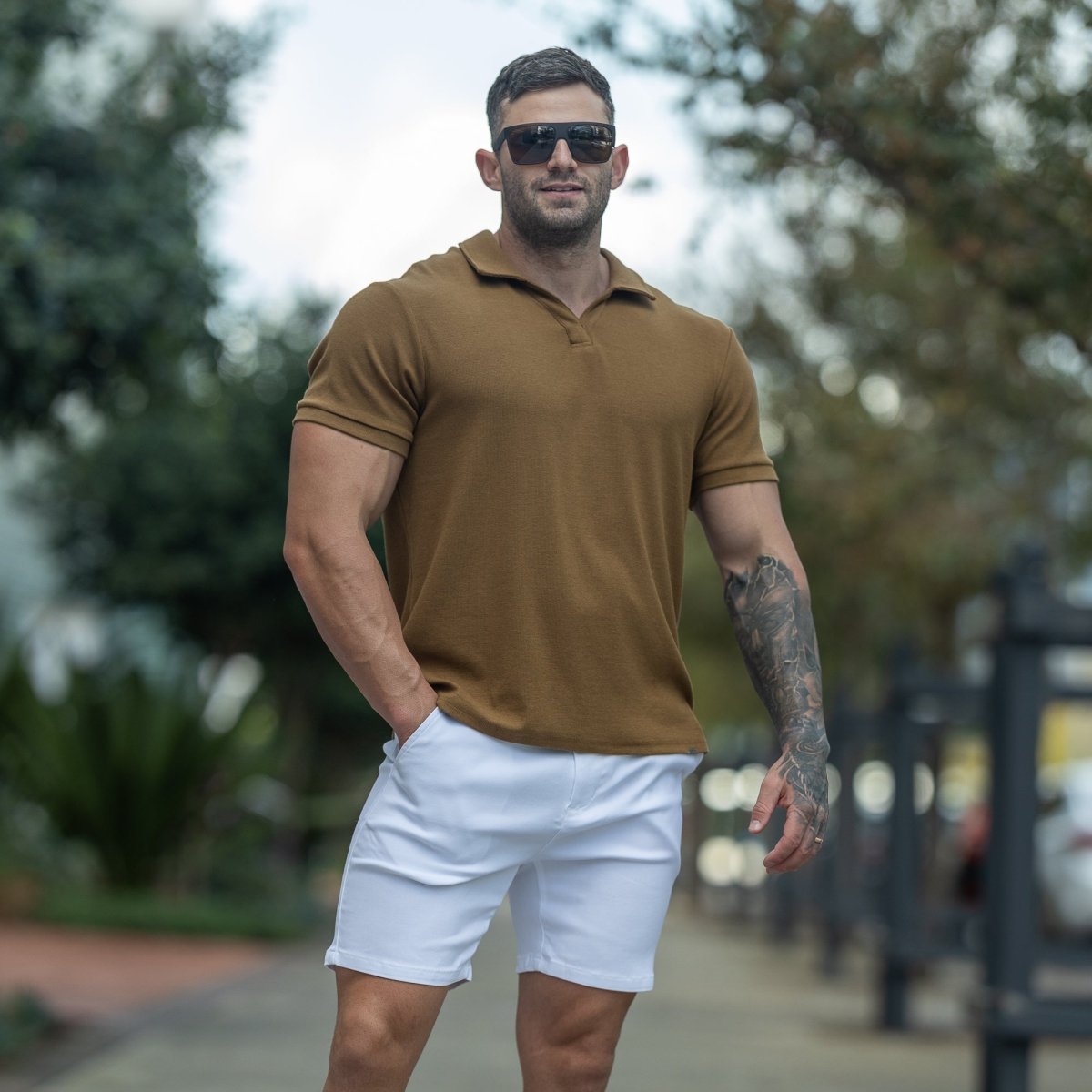 Oak Brown Khaki Muscle Fit Polo Shirt