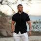 Stretchy black short sleeve muscle fit shirt shop online fast delivery