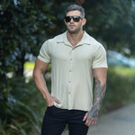 Cream Light Brown Muscle Fit Short Sleeve Shirt