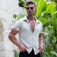 Men’s cream breathable stretch summer short sleeve shirt 