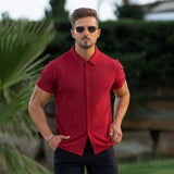 Stretch Knit Short Sleeve Shirt - Crimson Red