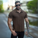 Walnut Dark Chocolate Brown Stretch Knit Muscle Fit Shirt