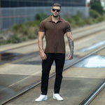 Stylish Chocolate Brown Muscle Fit Short Sleeve Stretch Shirt Shop Online Australia