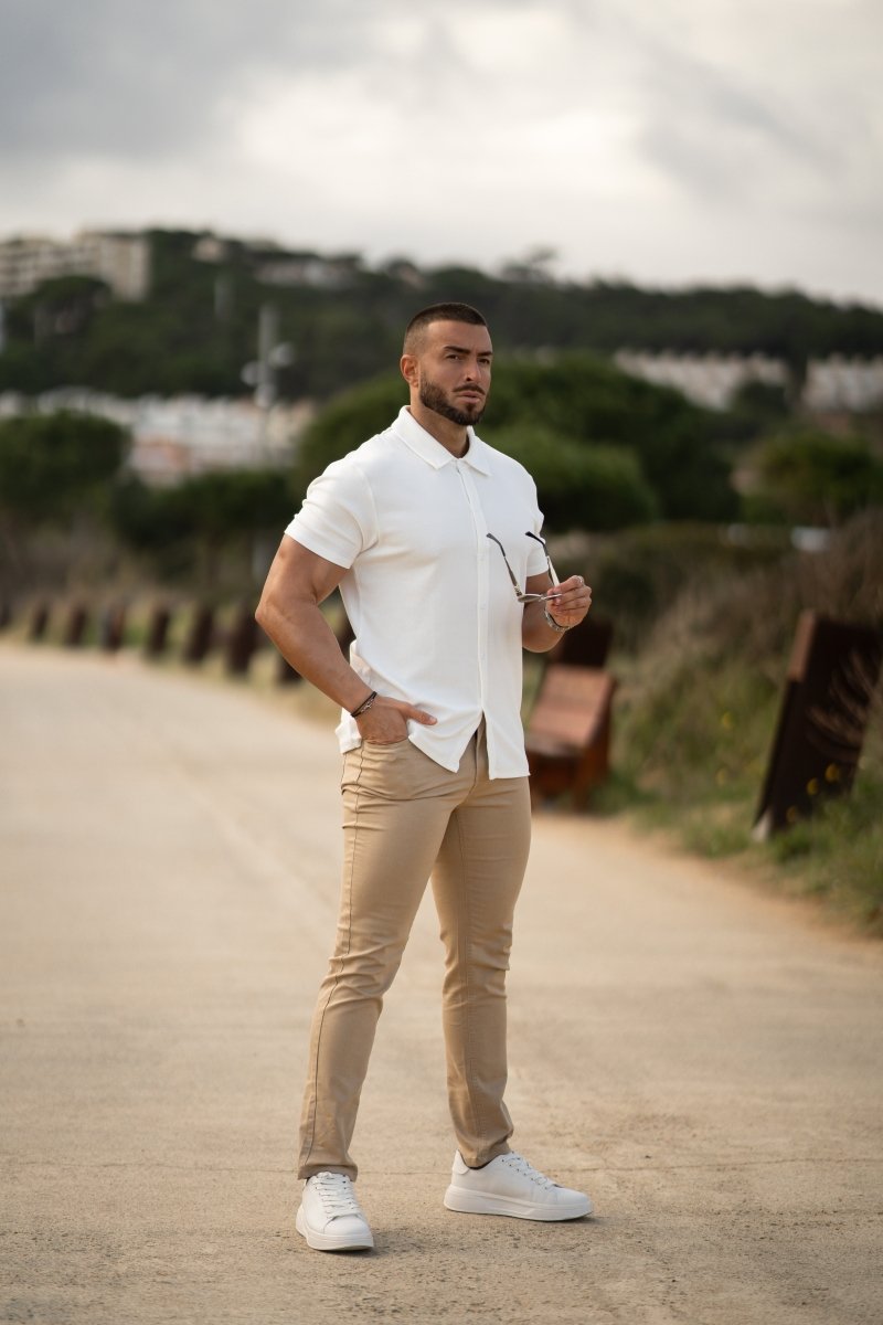 Muscle Fit White Short Sleeve Button Down Shirt