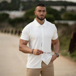 Muscle Fit White Stretchable Short Sleeve Shirt