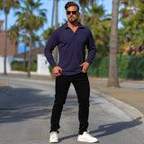 Stretch Knit Long Sleeve Polo - Navy