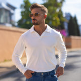 Stretch Knit Long Sleeve Polo - White