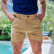 Mens Beige 5" Fitted Dress Chino Shorts 