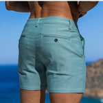 Mens Green 5 inch chino shorts with rear button pocket formal style