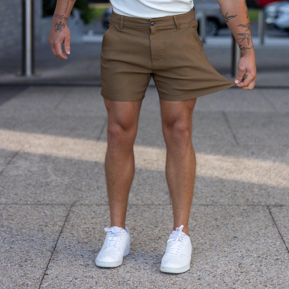 Mens Stylish Brown Dress Shorts With Stretch Comfort