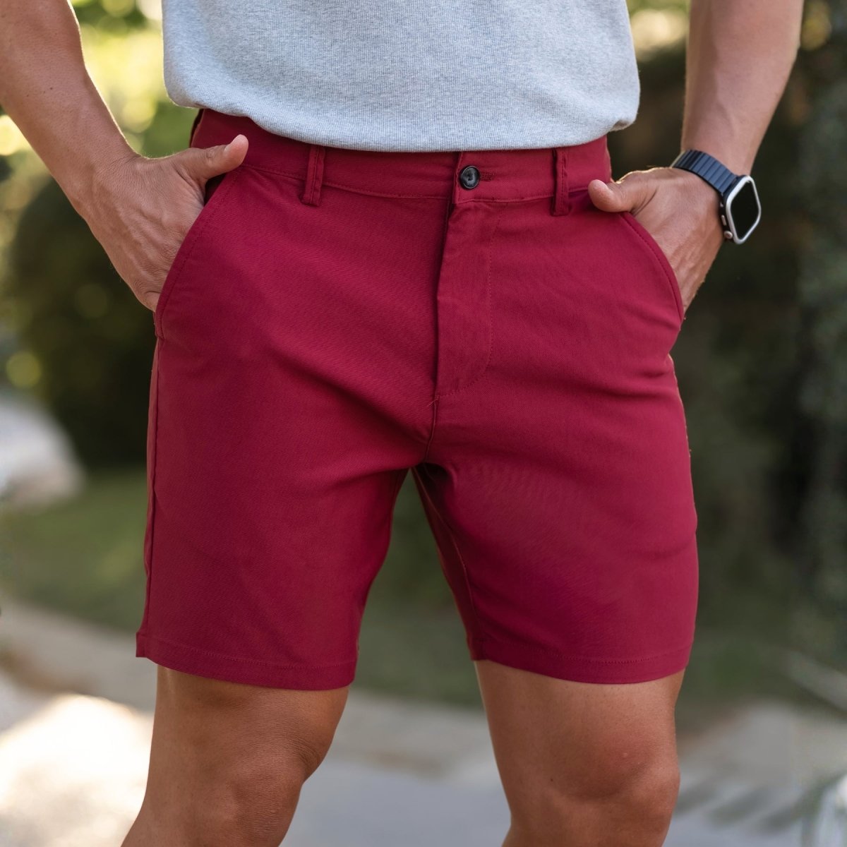 Mens Burgundy Wine Red Casual Shorts Slim Fit 