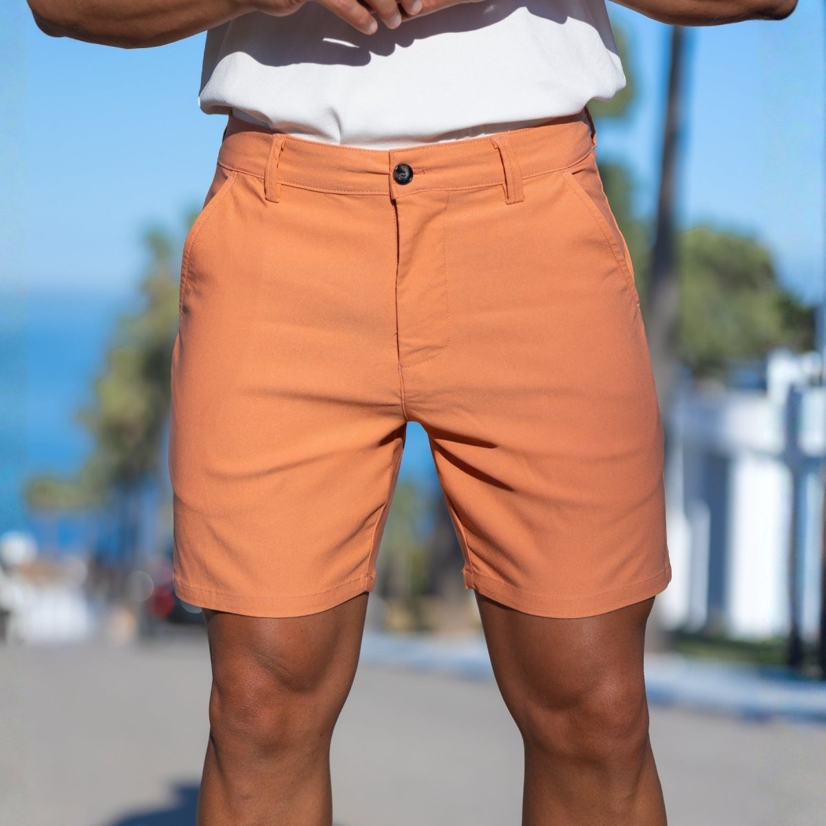 Mens Coral Orange Casual Shorts Slim Fit