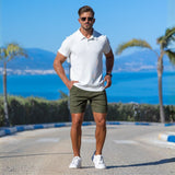 Smart Casual outfit with White Fitted Polo and Slim Fit Olive Dress Shorts