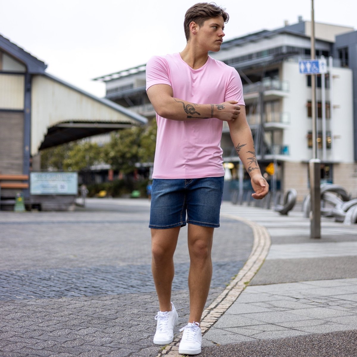 Stylish 7" Dark Blue Mens Denim Shorts