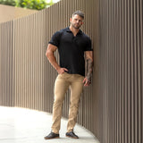 Muscle fit tan brown chino pants for muscular thighs 