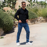 Men’s straight leg comfortable stretch jeans dark blue