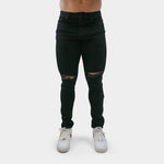 Mens Muscle Fit Black Knee Rip Jeans