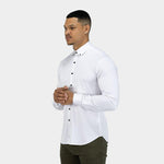 Mens White Shirt Black Buttons Muscle Fit Dress Shirt