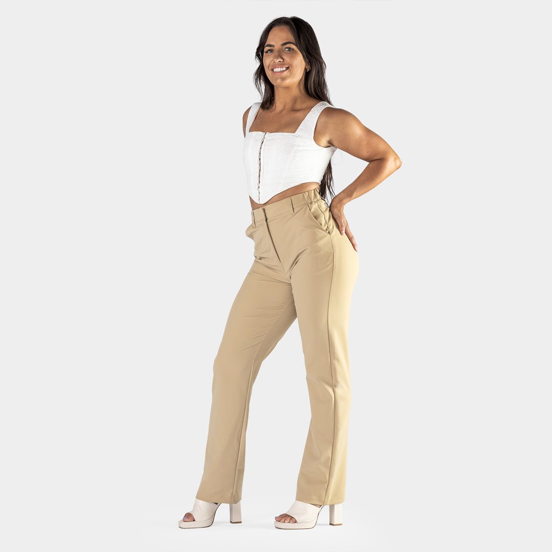 Stretch Waist Womens Work Slacks Beige