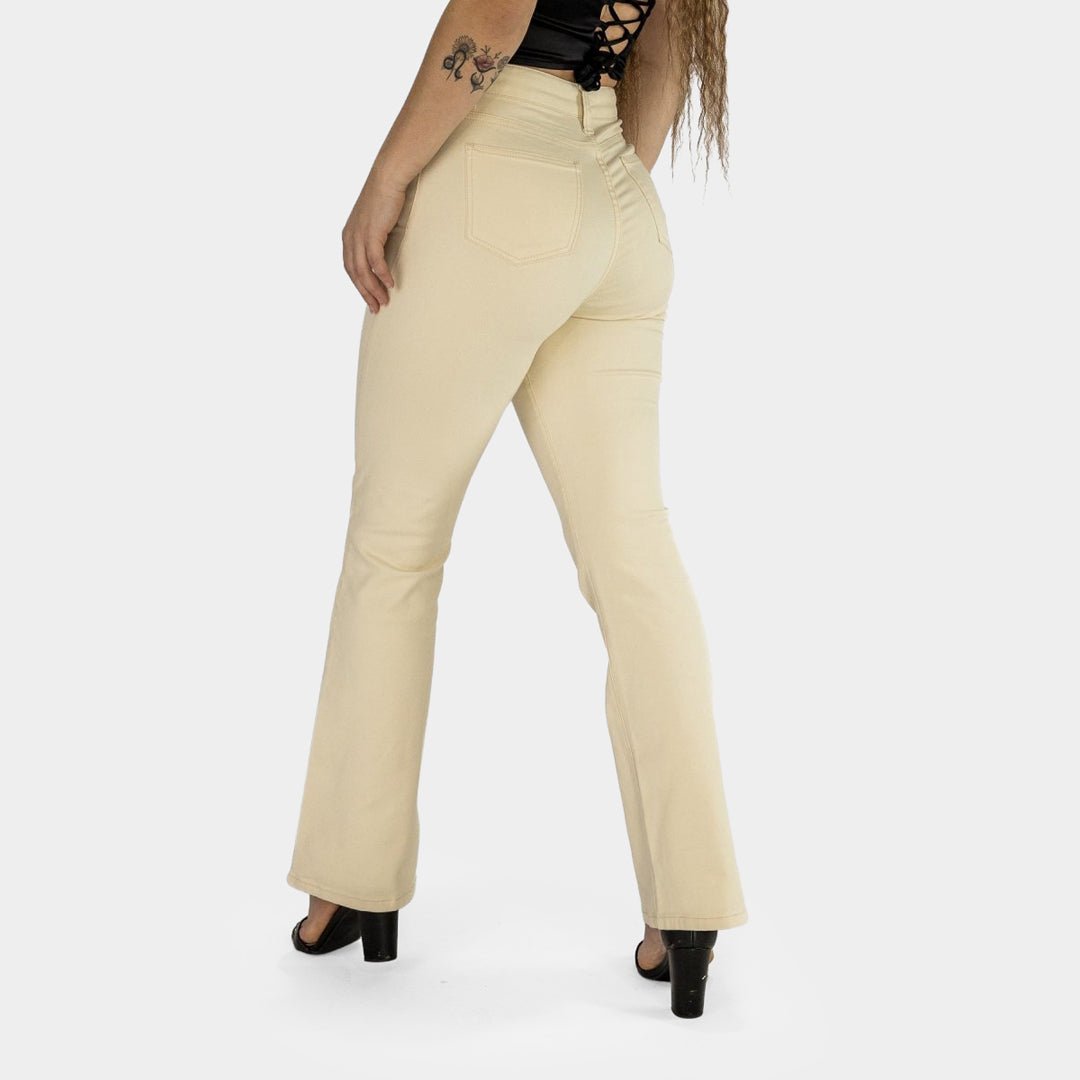 Womens Cream Bootleg Stretch Jeans