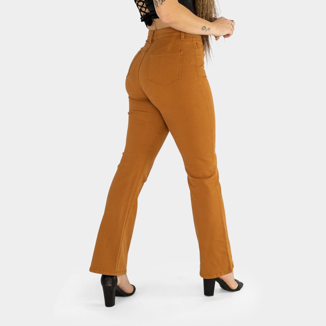 Tan Brown Stretch Bootleg Jeans