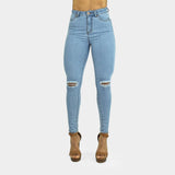 Impact High Waisted Skinny Jeans - Blue Sky Knee Rips