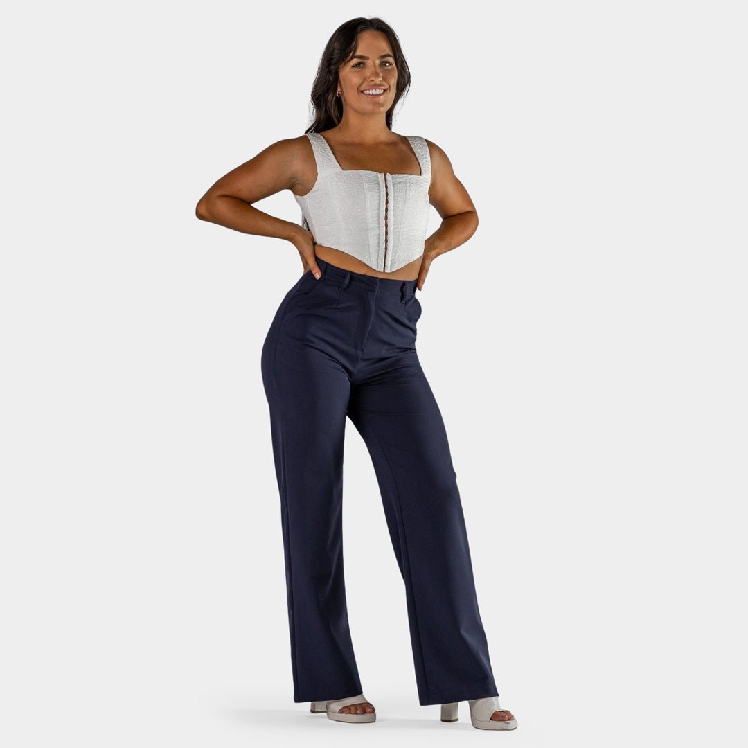 Stretch Waist Navy Wide Leg Work Slacks