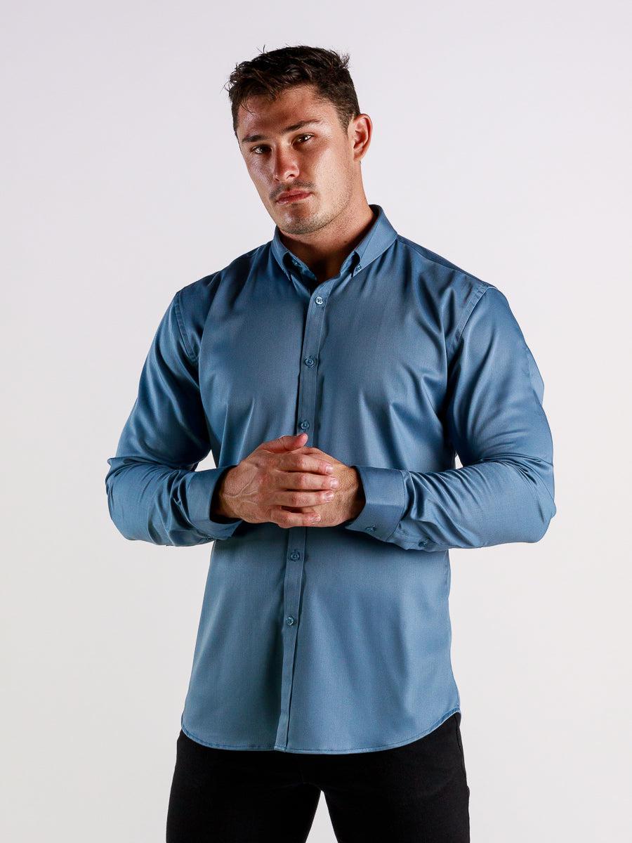 Return Sale - Bamboo Satin Stretch Shirt - Steel - Kojo Fit