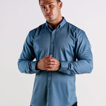 Return Sale - Bamboo Satin Stretch Shirt - Steel - Kojo Fit