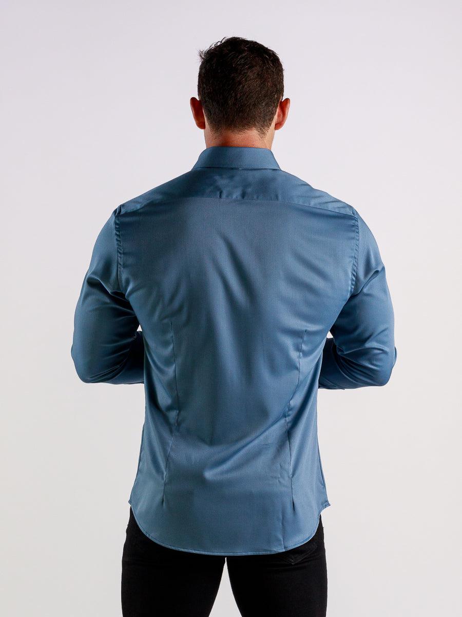 Return Sale - Bamboo Satin Stretch Shirt - Steel - Kojo Fit