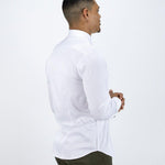 Return Sale - Bamboo Satin Stretch Shirt - White Contrast - Kojo Fit