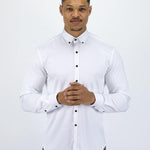 Return Sale - Bamboo Satin Stretch Shirt - White Contrast - Kojo Fit