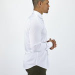 Return Sale - Bamboo Satin Stretch Shirt - White Contrast - Kojo Fit