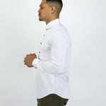 Return Sale - Bamboo Satin Stretch Shirt - White Contrast - Kojo Fit