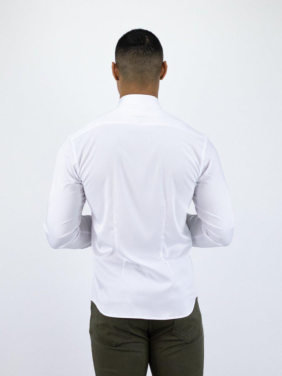 Return Sale - Bamboo Satin Stretch Shirt - White Contrast - Kojo Fit