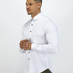 Return Sale - Bamboo Satin Stretch Shirt - White Contrast - Kojo Fit